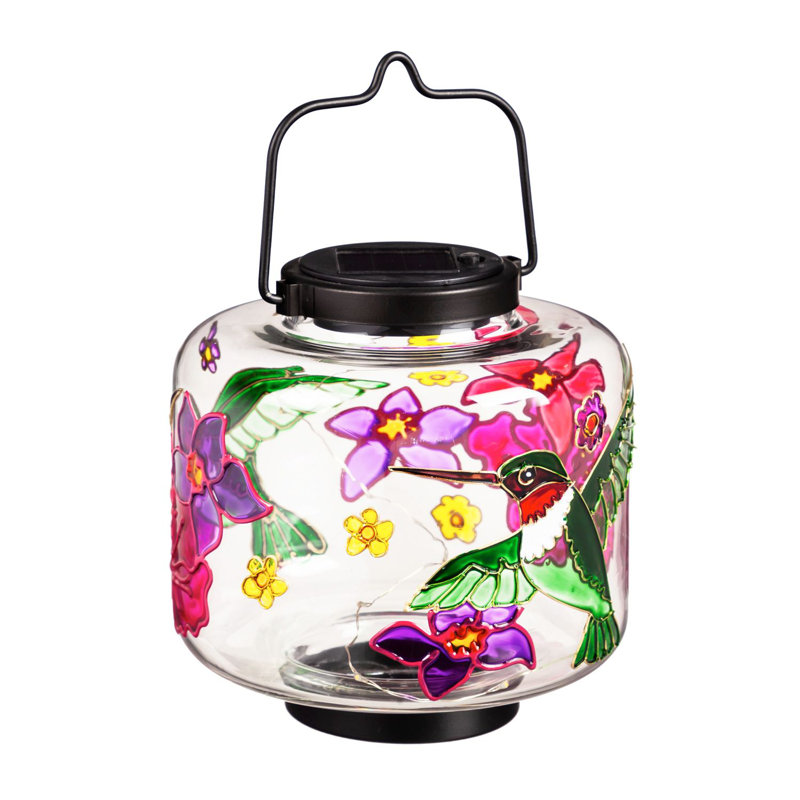 Lanterne solaire en verre avec art colibri