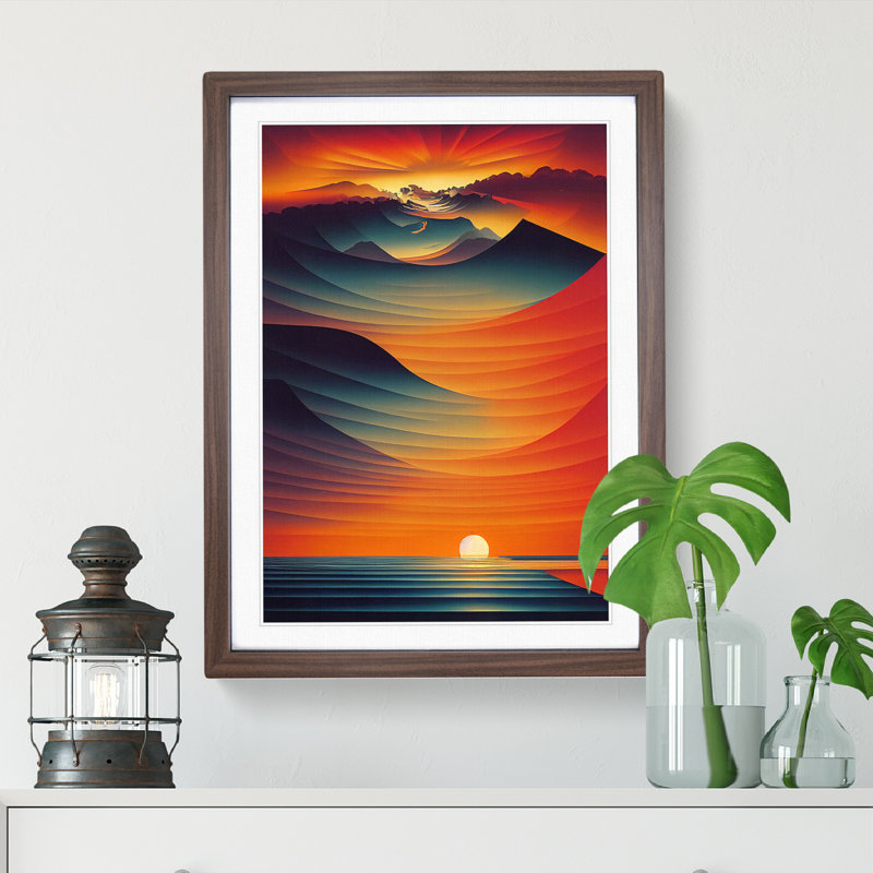 XV1022-3946X Showstopping Abstract Ocean Sunset - Print, White, 66cm H x 48cm W, Walnut Framed