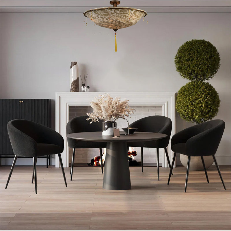 4-Light Brown Patterned Fabric Lighting Fixture
