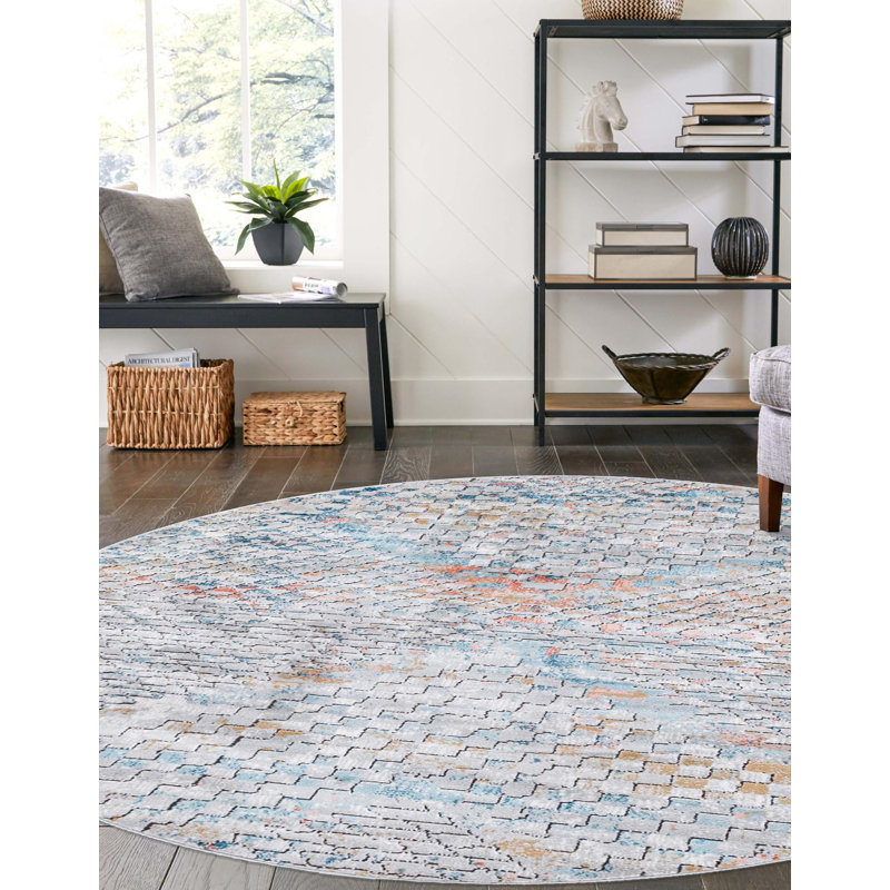 Checkered Indoor Rug, Round 6'1"