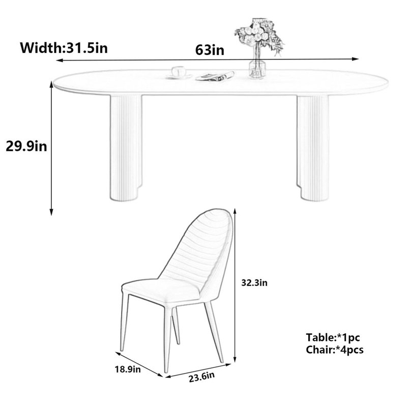 Table de salle à manger style français, H 29,9 po x L 63 po x l 31,5 po, Orange