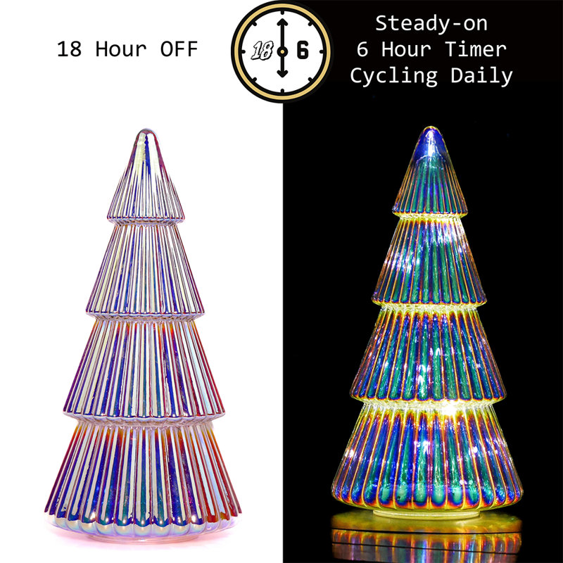 Glass Christmas Tree Light – Tabletop Holiday Décor With Timer For Indoor Xmas Display, Purple