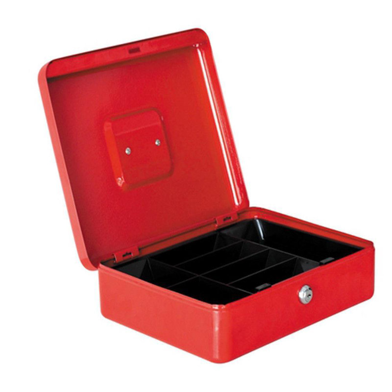 Boîte à espèces avec verrou clé, Rouge, H 3 po x l 8 po x P 6 po