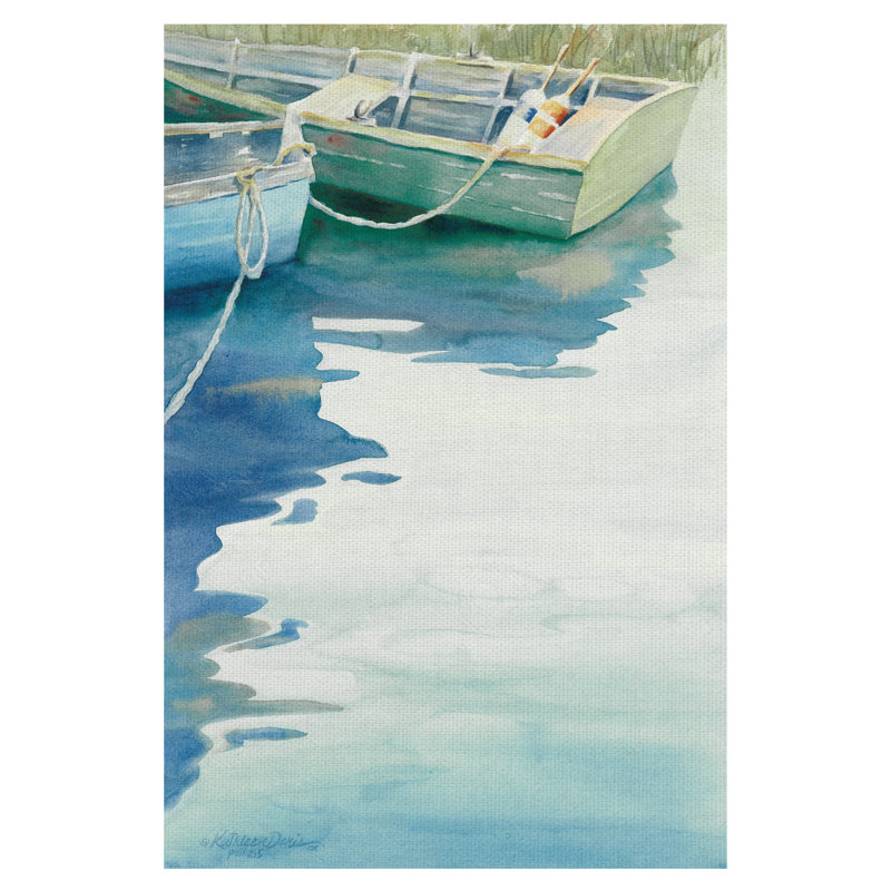 Impression sur toile 24 po x 36 po Longshore Tides Calm Boat Reflections par Kathleen Denis