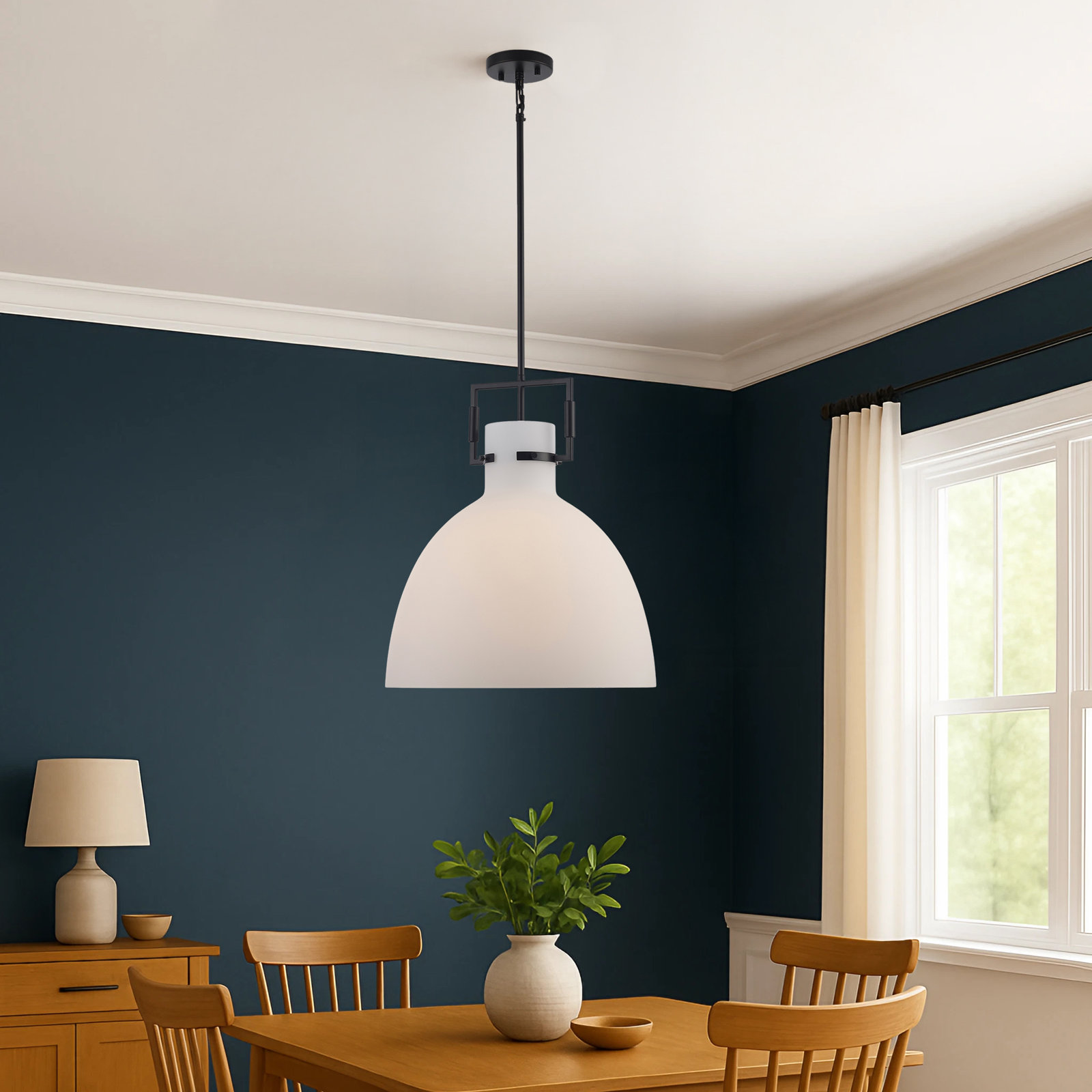 Miami Dimmable Dome Single Light Pendant, Black