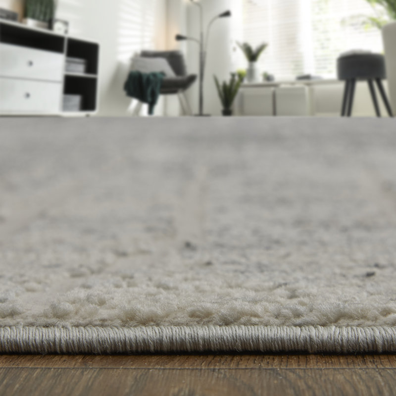 Tapis abstrait noir / gris / ivoire Rohon de style transitionnel de 7 pi 10 po x 11 pi, Rectangle 4 pi 3 po x 6 pi 3 po