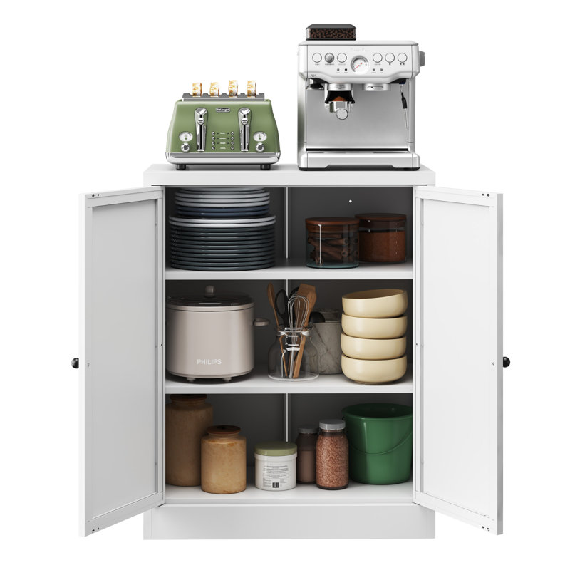 34.6" White Metal Pantry Cabinet With Adjustable Shelves - Freestanding Kitchen Storage Organizer With Easy-Grip Handles,  Assembly Required, Ideal For Kitchen, Dining Room, Apartment