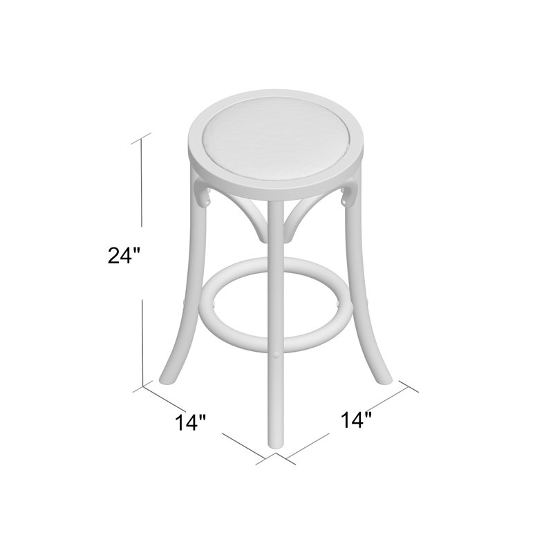 Walnut Brown Elm Wood & Rattan 24" Backless Counter Stool