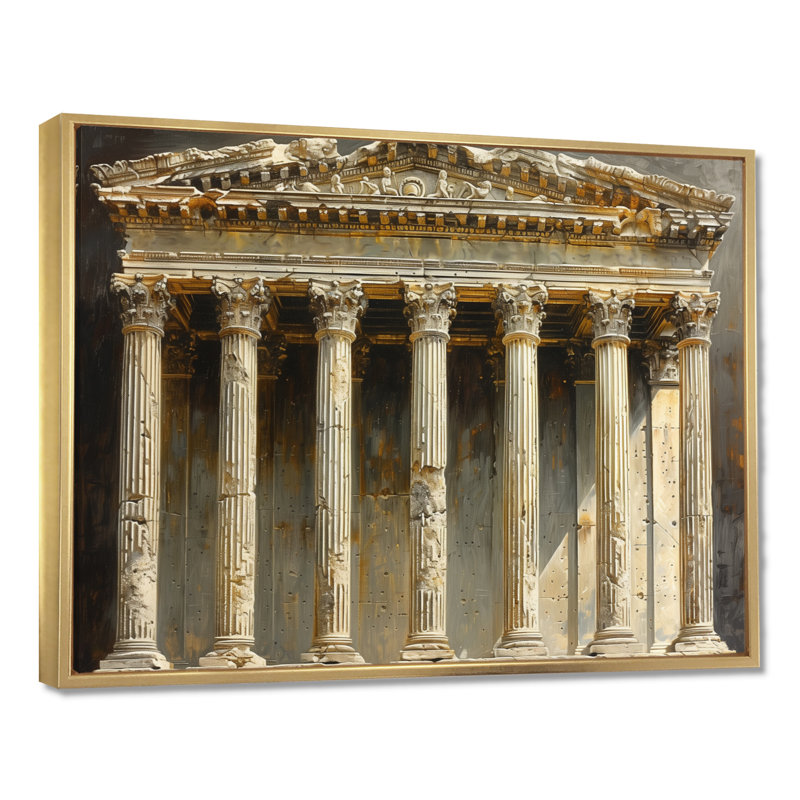 Décoration murale en pierre romaine beige - Monument, décoration murale, Cadre flottant doré, H 16 po x l 32 po