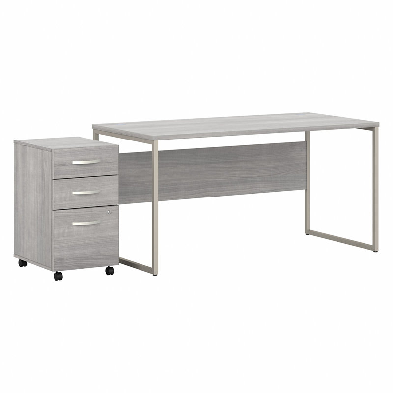 Bureau et piédestal mobile à 3 tiroirs, H 29,91 po x l 59,45 po x P 29,37 po, Gris platine