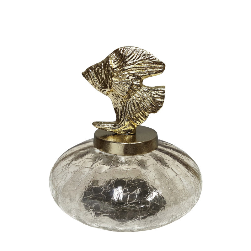Bouteille décorative en verre avec embout en aluminium, H 9,25 po x l 9,5 po x P 9 po