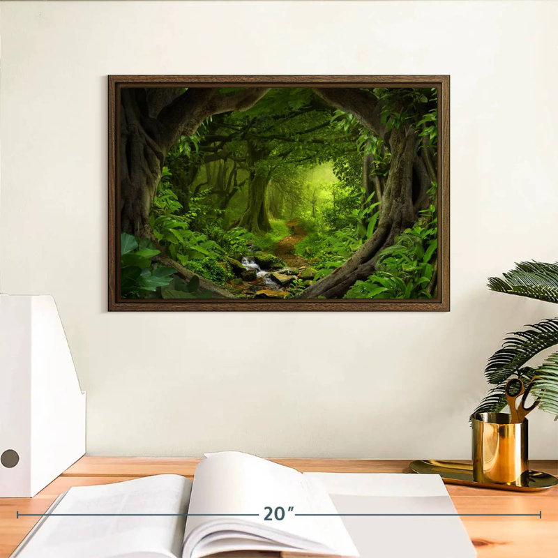 Jungle tropicale du sud-est asiatique, 13 po x 9 po, Cadre flottant noyer