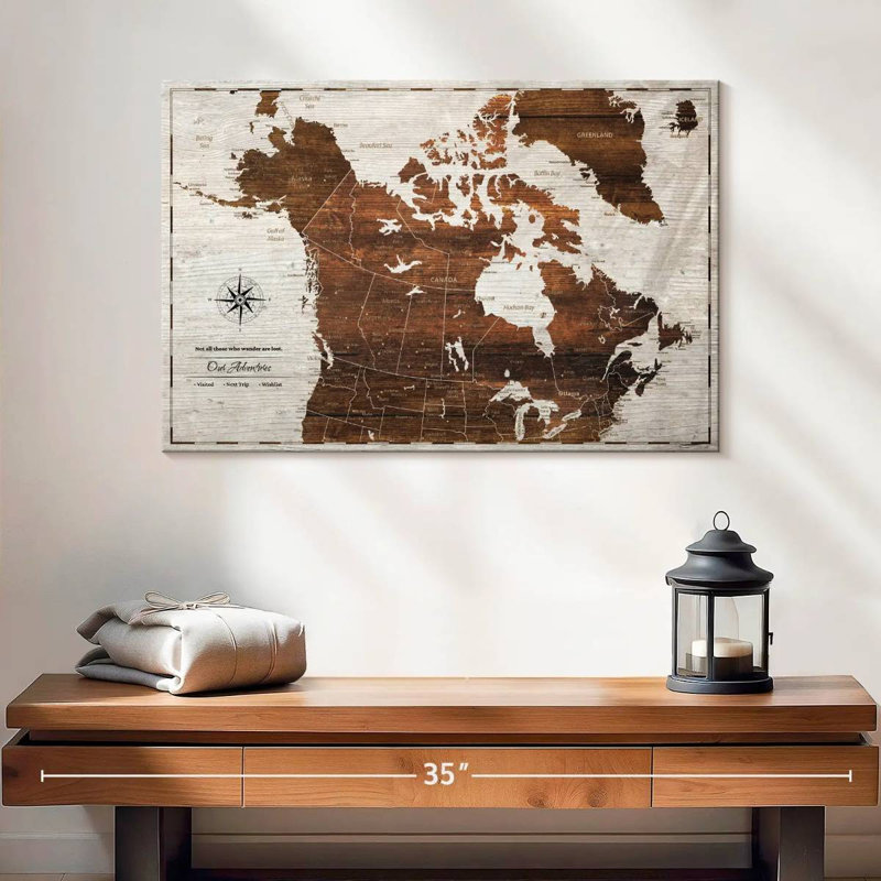 Personalized Light Wooden Push Pin Canada Map, 16" H x 24" W, Yes
