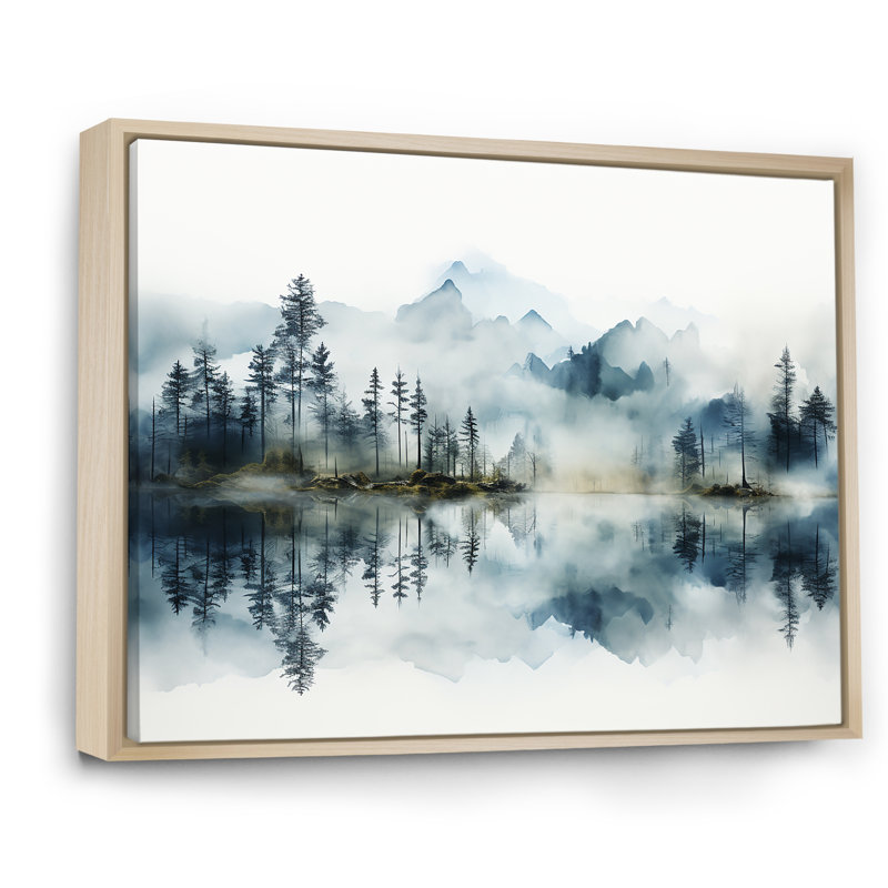 Double exposition de brouillard de montagne paradisiaque - Lake River, Cadre naturel flottant, H 24 po x l 32 po x P 1 po