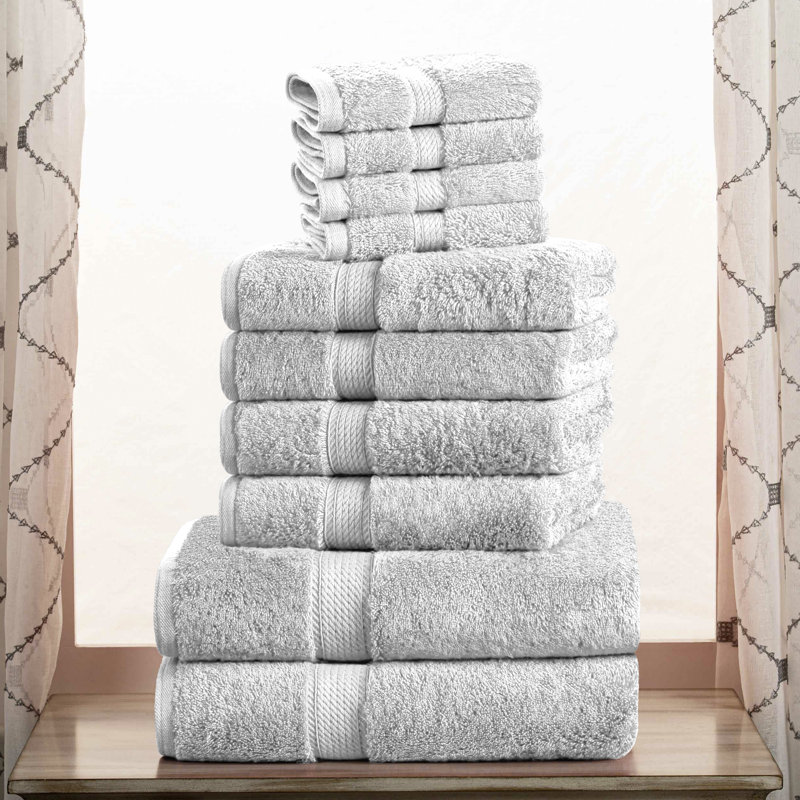 Scotia Egyptian Cotton Bath Towel Set, Silver, 10Pc Towel Set (2Bath, 4Hand, 4Face)