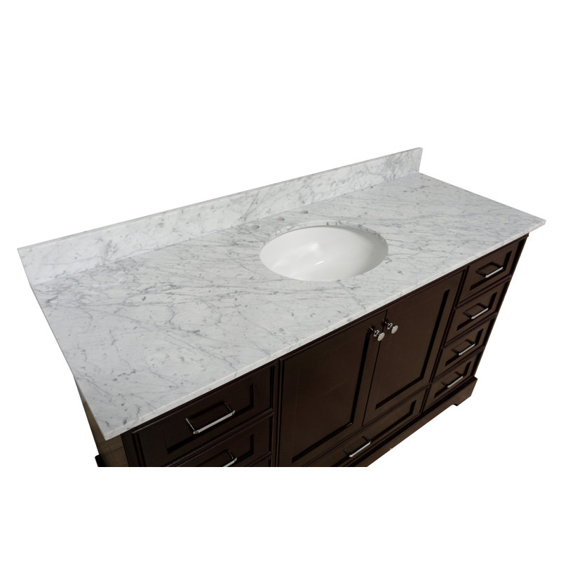 Ensemble de meuble-lavabo simple 60 po Larosa, Chocolat, Marbre de Carrare