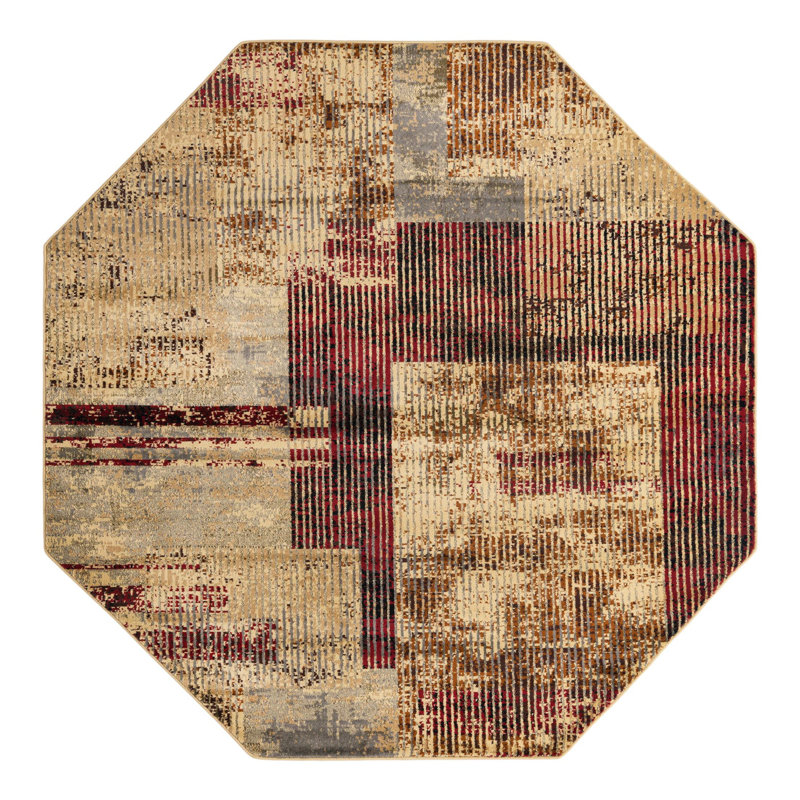 Tapis brun / rouge Knowle, Octogone 8 pi x 8 pi