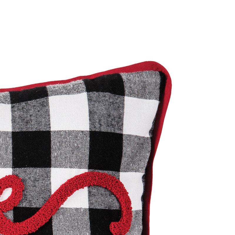 Medium Black and White Cotton Accent Pillow with Red Believe Text