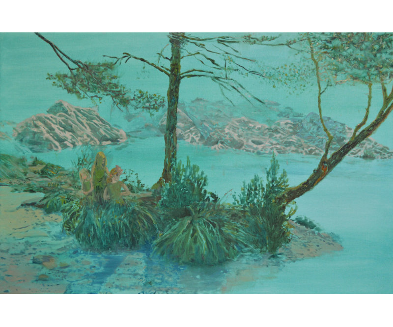 Serene Teal Lake Print by Other Artist, 60 × 40, Framed Print, Brown