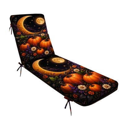 Peenoke Outdoor Indoor 3'' Lounge Patio Cushion Pumpkins Crescent Moon Floral Night Scene Water-Resistant Chaise Lounge Cushion for Chair Patio Furniture Seat Cushion