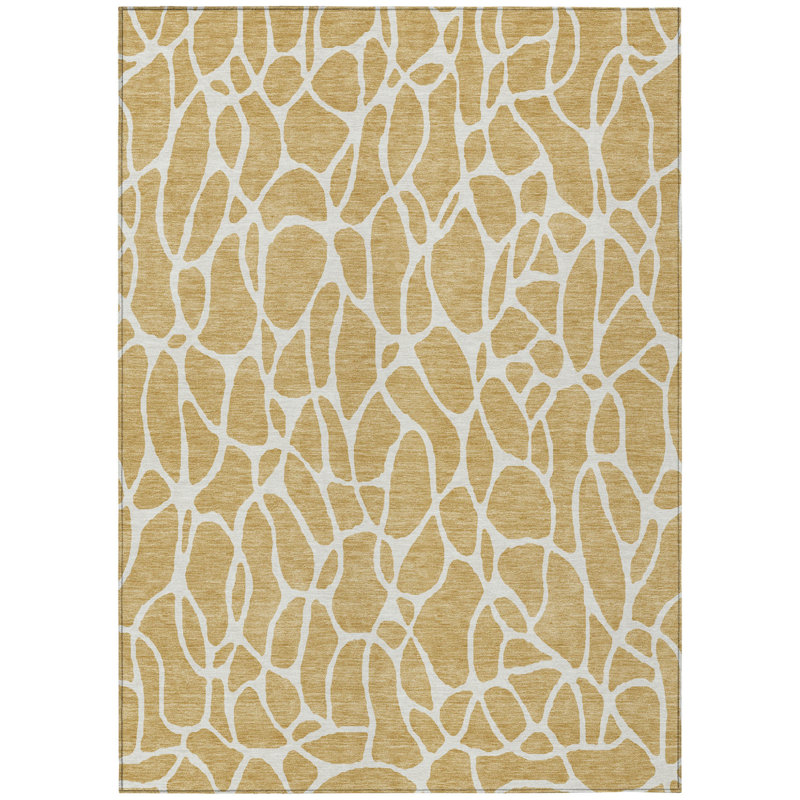 Tapis intérieur / extérieur géométrique lavable doré et ivoire 9 pi x 12 pi