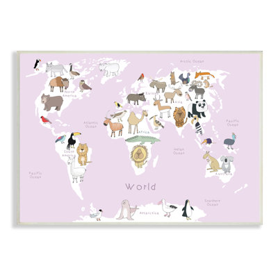 Carte du monde avec des enfants, rose clair - impression