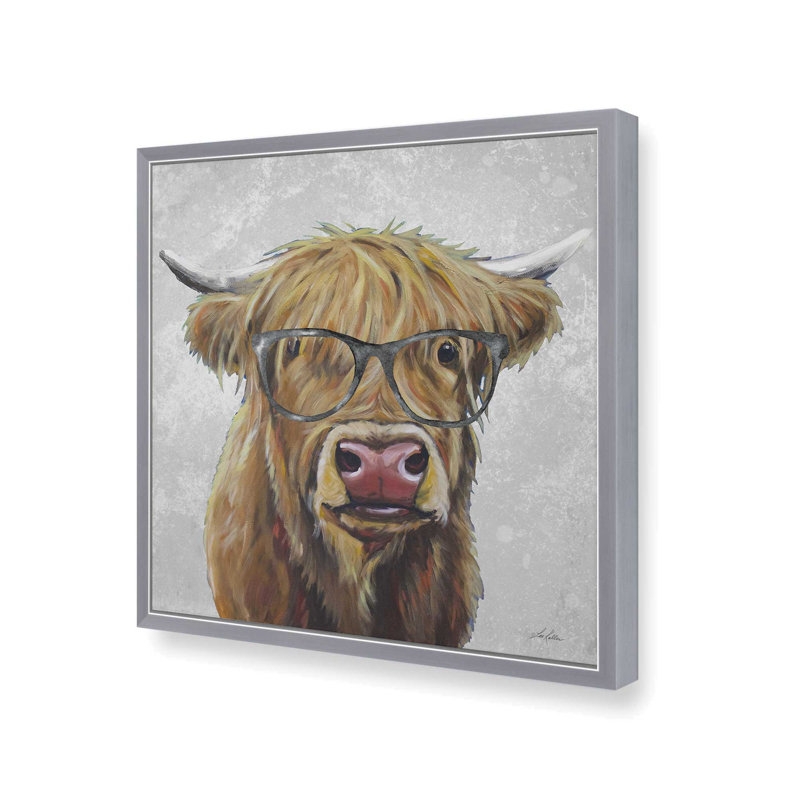 «Highland with Glasses» par Lee Keller, reproduction d'art, L 30 po x H 30 po, Argent, Impression encadrée