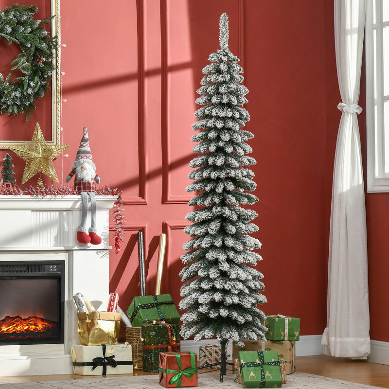 Arbre de Noël enneigé 6 pi de hauteur, arbre de Noël mince avec branches réalistes et 395 pointes