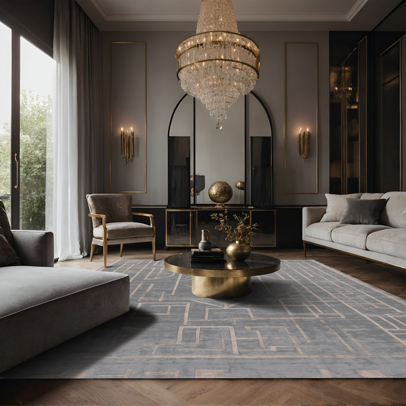 Tapis gris soyeux et moelleux, Rectangle 2 pi x 3 pi