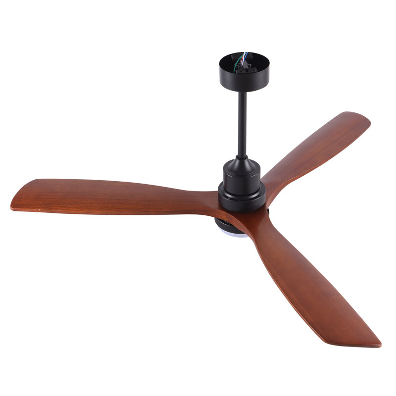 Ventilateur de plafond noir chaud 60 pouces avec lumière et 3 pales en bois massif avec moteur à courant continu réversible