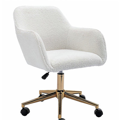 Modern Teddy fabric material adjustable height 360-degree rotating office chair, with gold metal legs and universal wheels, for indoor use