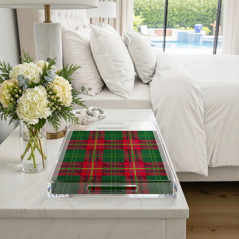 Plateau décoratif tartan rectangulaire en acrylique, 22.5"W x 14.5"D x 2"H