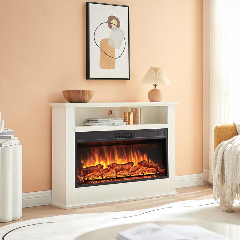FLAMEKO Sahara Freestanding Electric Fireplace Suite, 2kW Heater, Remote, White, 73cm H x 105.5cm W x 23cm D