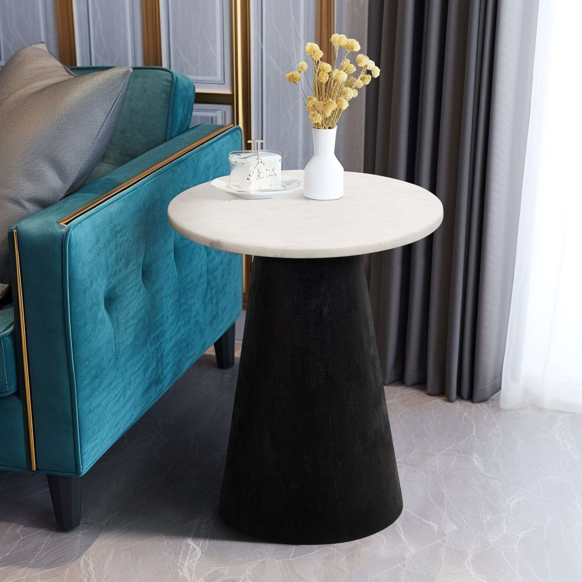 Mallard End Table, White Top/Black Base