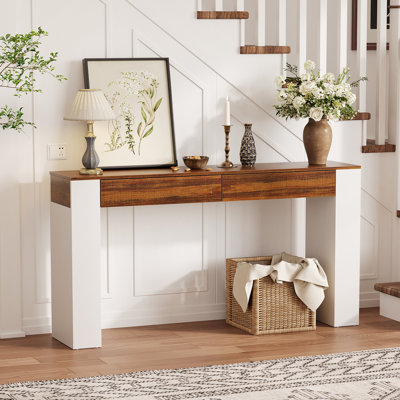 Entryway Table with 2 Drawers, Narrow Console Sofa Table with Storage Slim Hallway Accent Furniture Slim Console Table for Hallway Behind Couch Narrow Accent Furniture for Living Room
