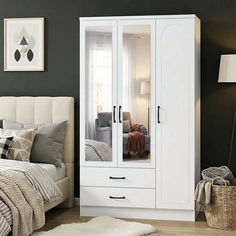Millbury 3 Door 2 Drawer Wardrobe with Mirror, White
