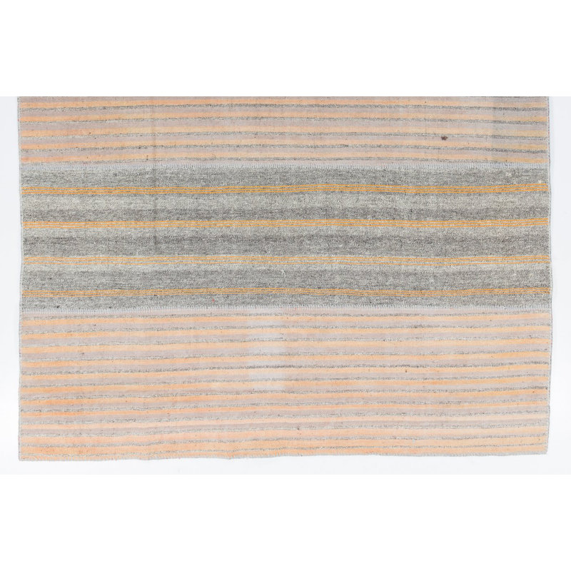 Kilim en coton et en laine 8,6 x 11,7 pi Mid-Century avec rayures orange
