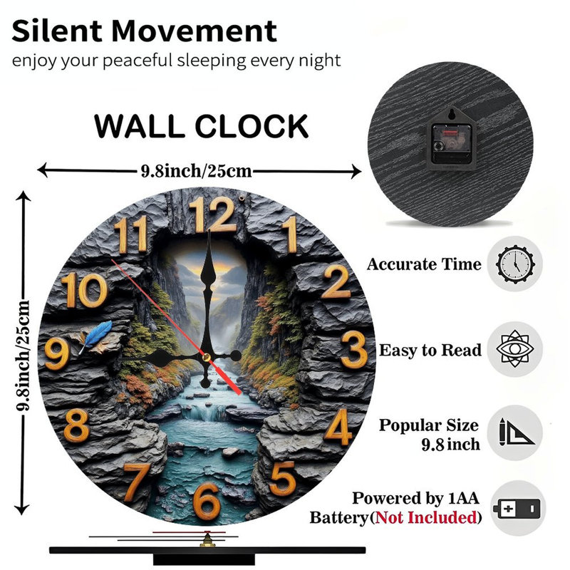 Horloge murale Stone River Waterfall