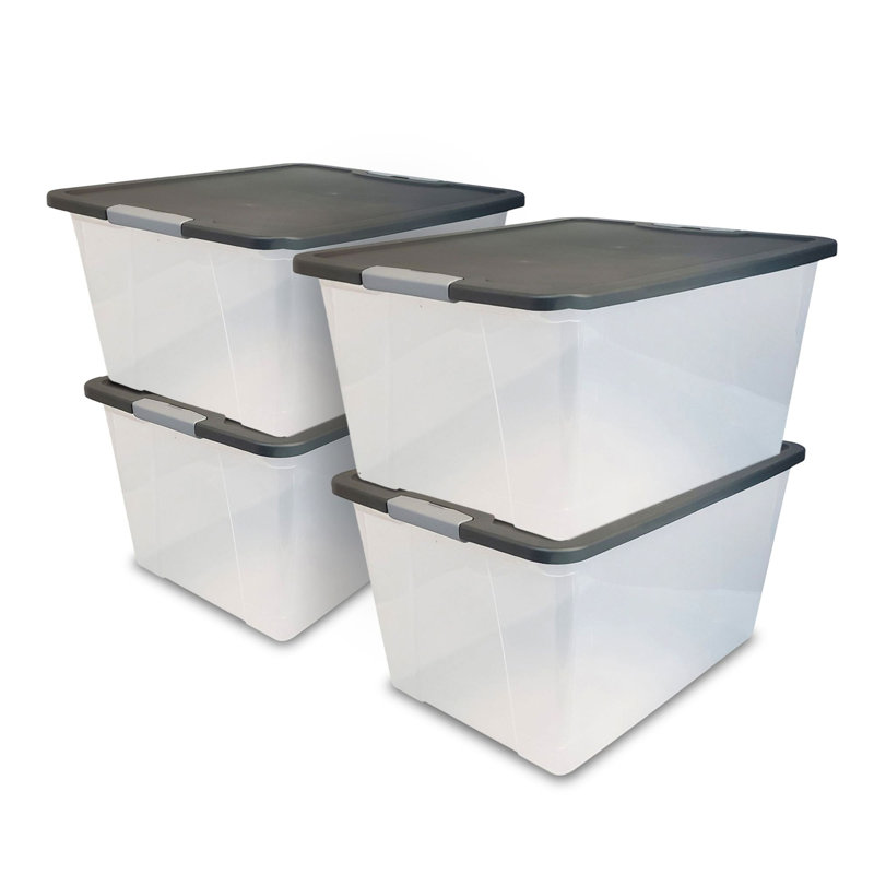 Grand bac de rangement transparent Homz, Gris