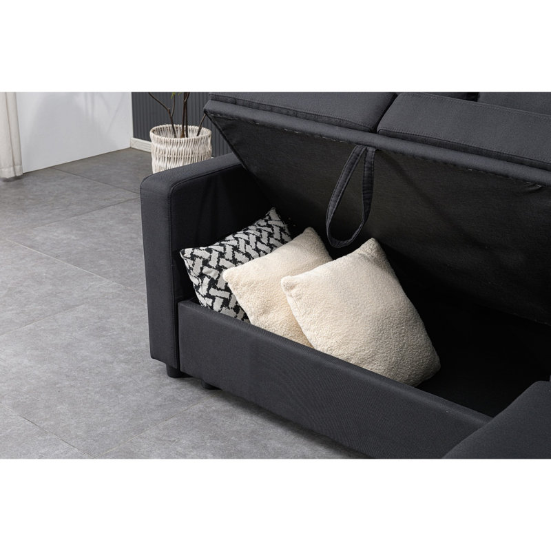 Sectional Sofa Bed, BLACK, Black