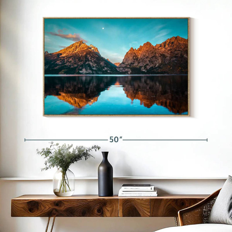Jenny Lake Grand Teton, Cadre flottant en bois naturel, 40 po x 27 po