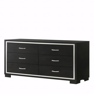 6-Drawer Dresser, Modern 1Pc Glam  Sleek Metal Handles Wooden