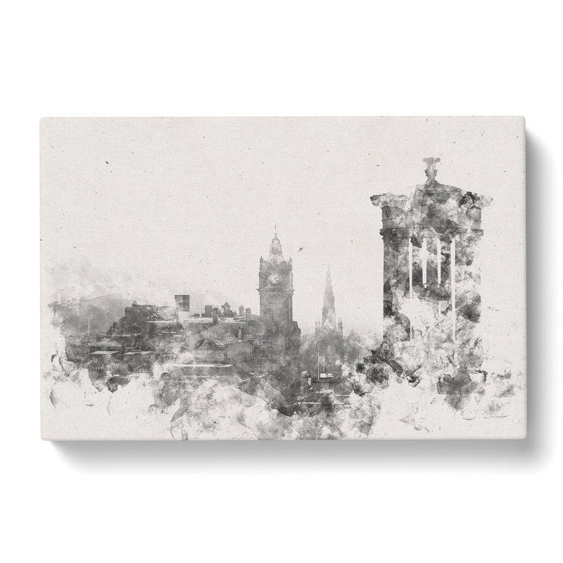 View Of Edinburgh Skyline Watercolour - Wrapped Canvas Print, 60cm H x 91cm W x 3cm D