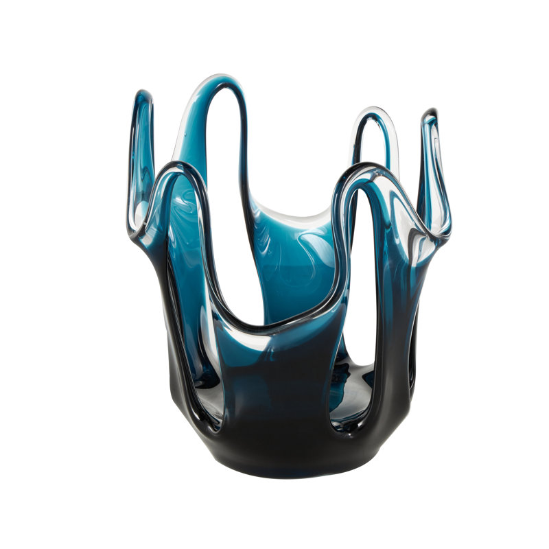 Cole And Grey Glass Ombre Abstract Decorative Vase With Wavy Oval Cutouts, 10.2" H x 8.4" W x 8.4" D