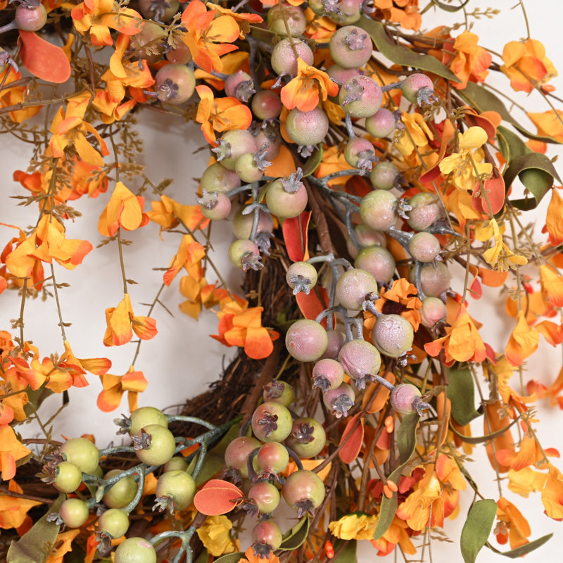 Couronne de fleurs artificielles d'automne 24 po, Yellow;Pink