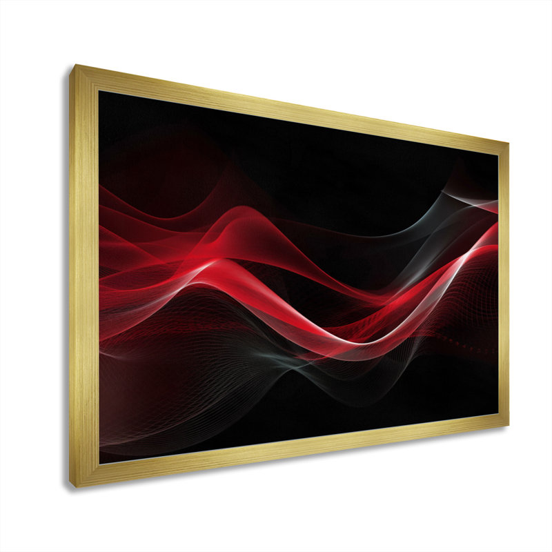Abstraction contemplative rouge et noire III - impression, H 12 po x l 20 po x P 1 po, Encadrement doré