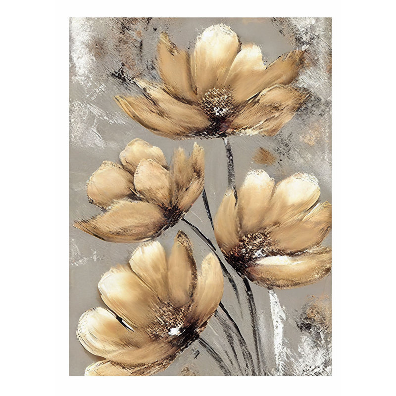 Impression florale de fleurs dorées modernes sans cadre, H 10 po x l 8 po
