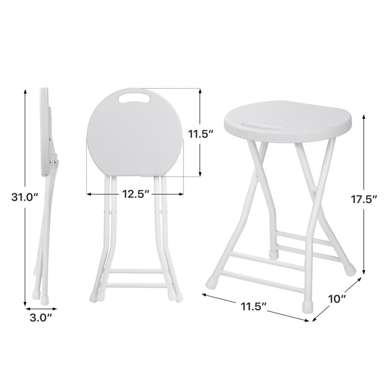Kyten 18" Plastic Foldable Round Stools, Collapsible Dining Chairs with Carrying Handle and Footrest, White