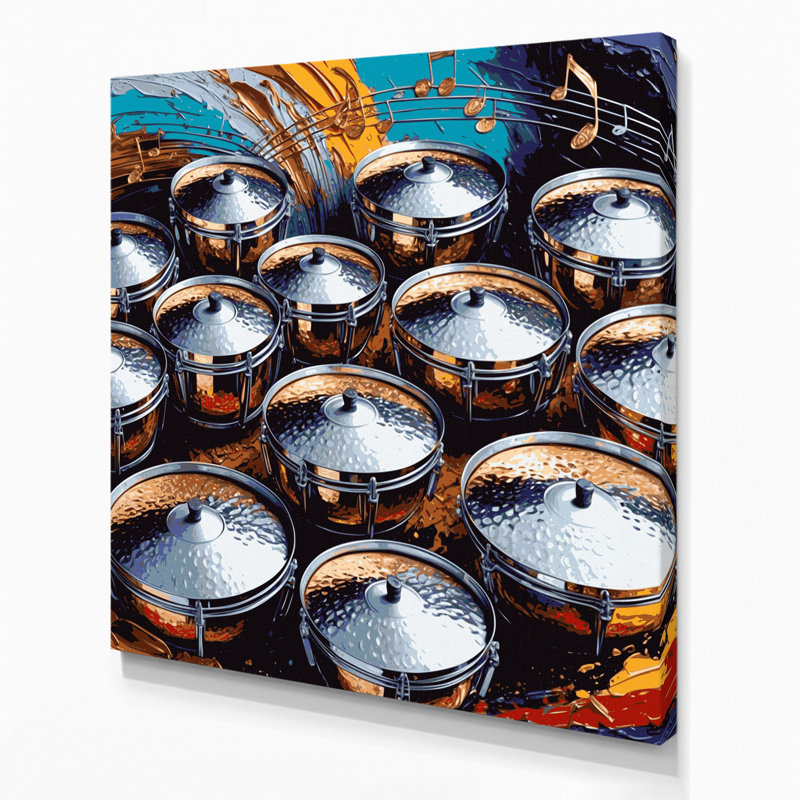«Music Steel Drums», art mural sur toile noire, H 12 po x l 12 po