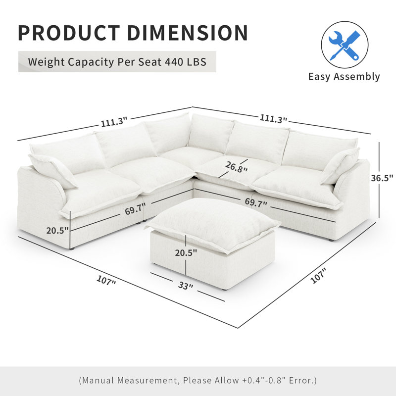 Canapé modulaire rembourré en duvet, canapé convertible Comfty, Mélange de lin blanc
